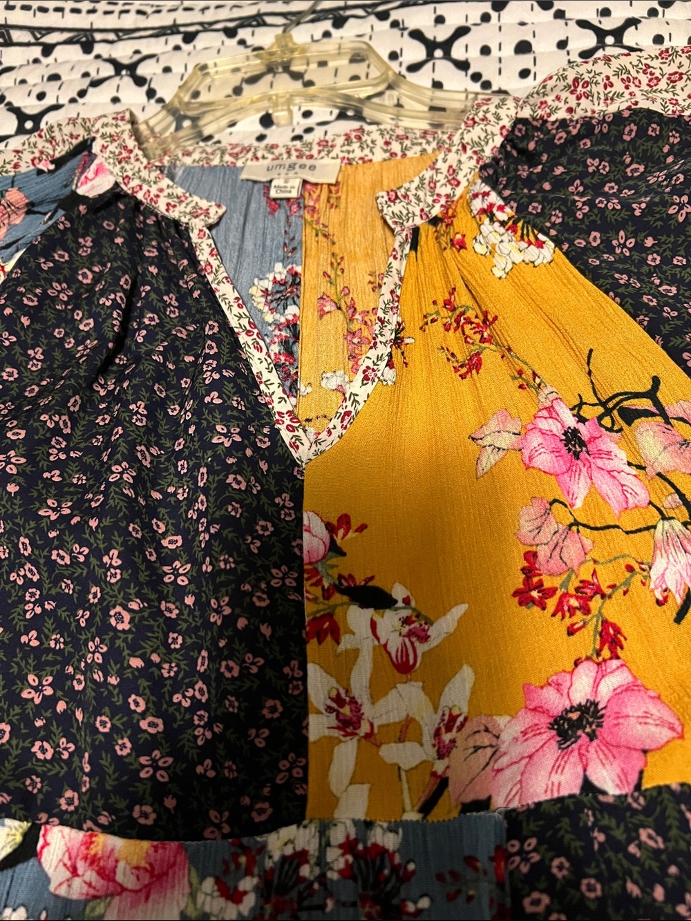 Umgee Multi-Panel Floral Patchwork Mini Dress in Mustard, Blue & Black - Picture 7 of 7